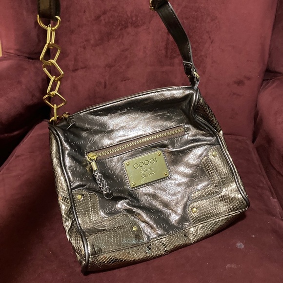 Coogi brown and gold handbag with snakeskin, gold and logo detail. Like new! - Picture 5 of 7